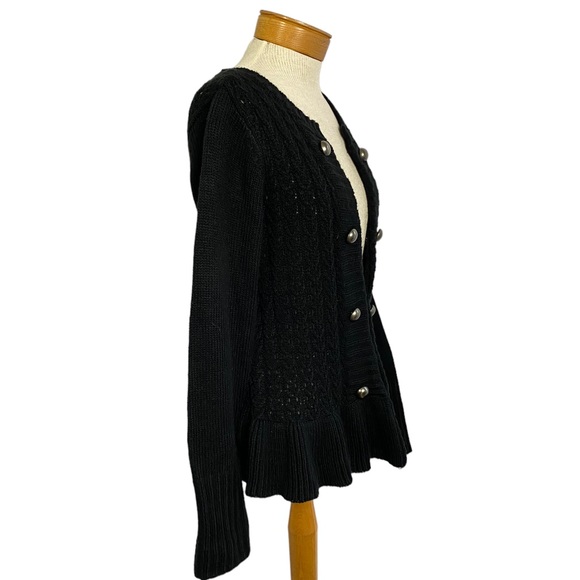 a.n.a Black Cable,Knit Cardigan, Sweater Flared Waist Button Accent Med - Picture 3 of 7
